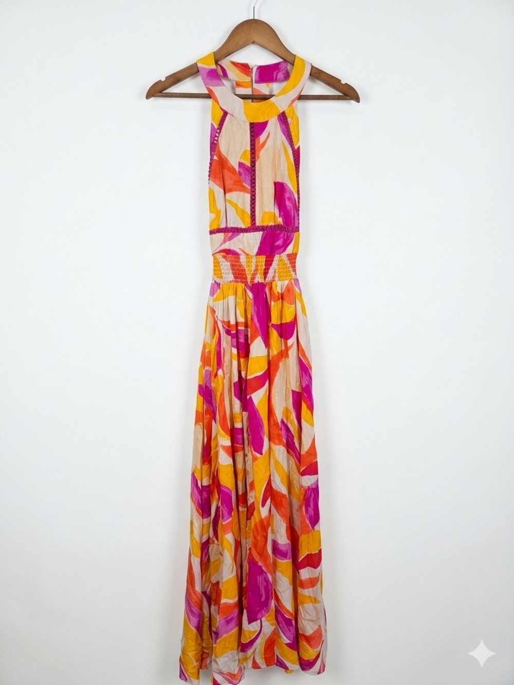 Anthropologie Pink, Yellow & Orange Halter Maxi Dress Sleeveless Size M - Picture 3 of 10